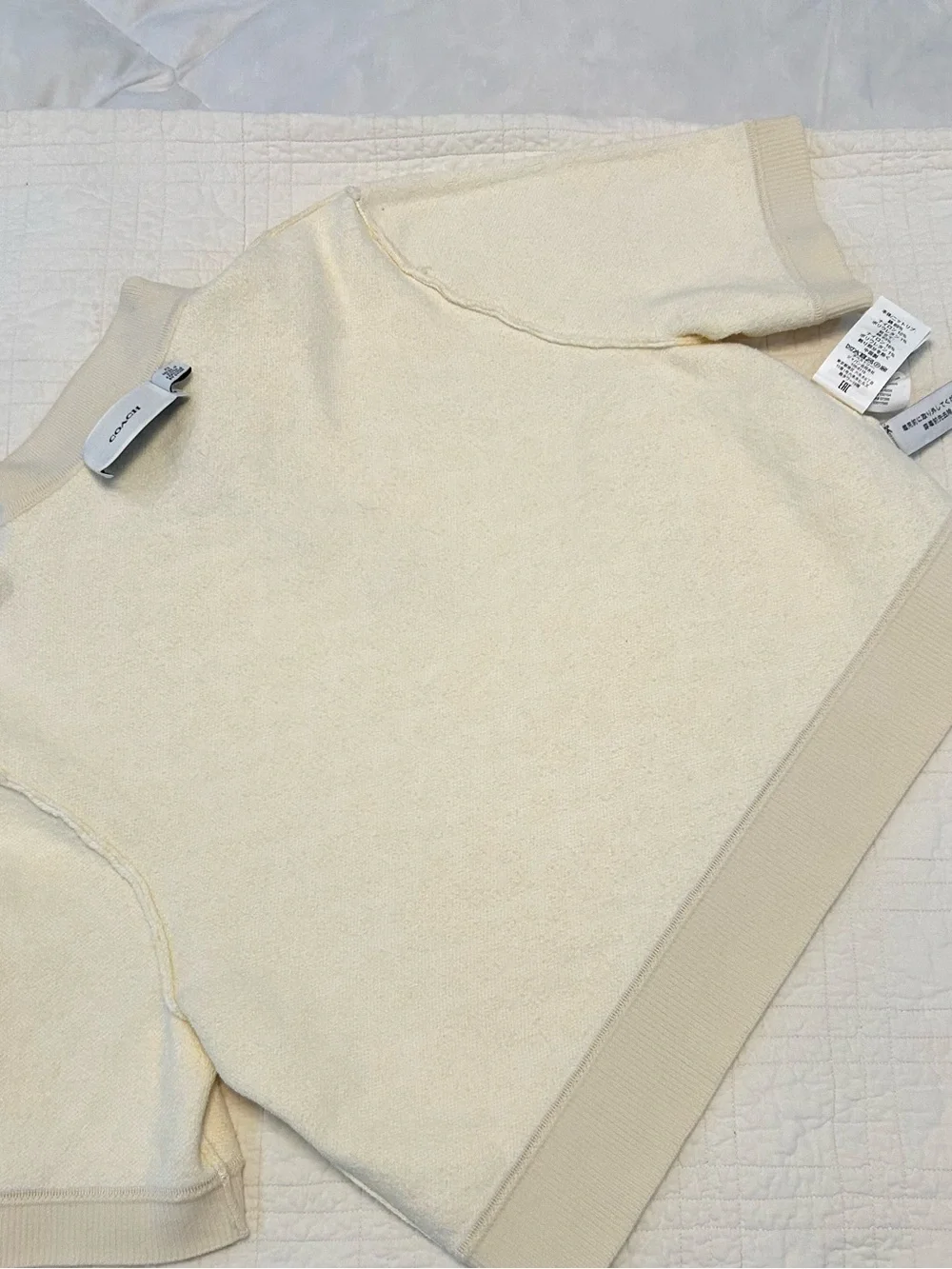 NWOT Coach Sporty Cropped Polo in Soft Cream Cotton Blend Jacquard.